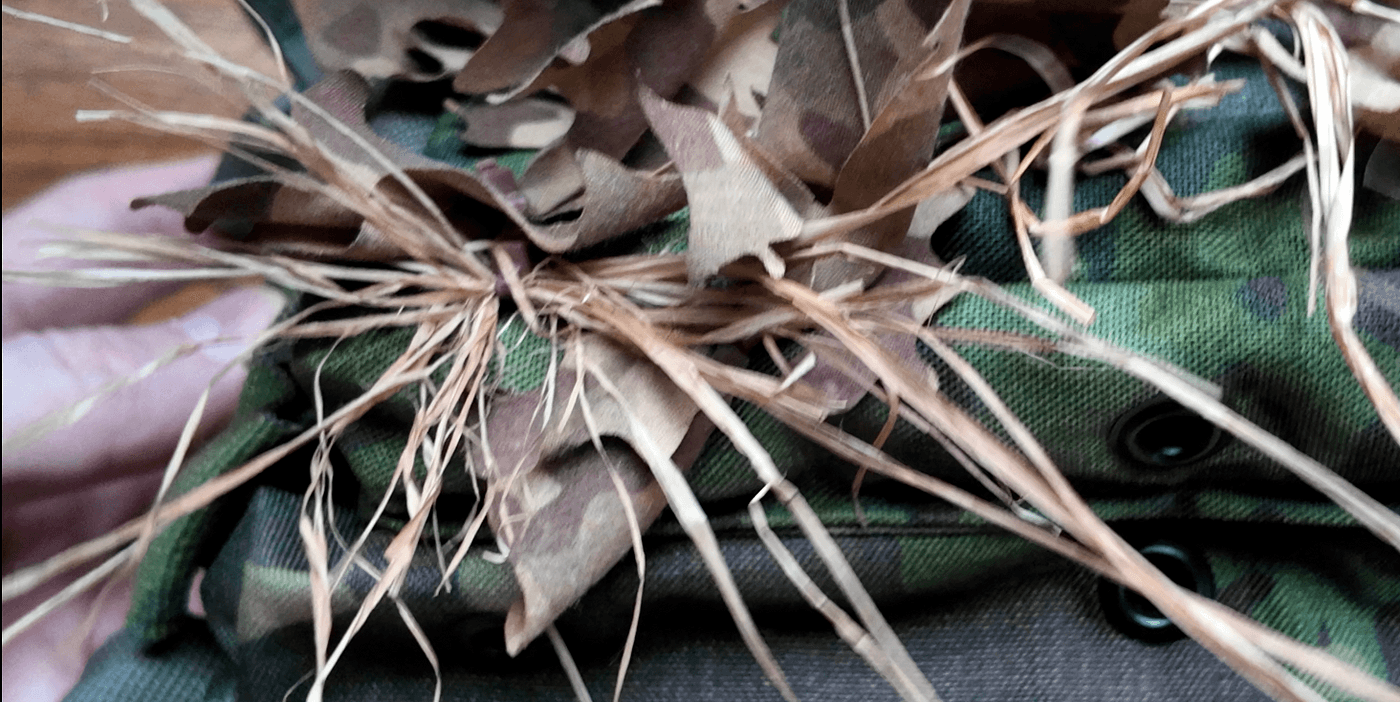 How to Apply Ghillie Grass to a Camouflage Suit or Equipment - Kicking Mustang Concealment System
